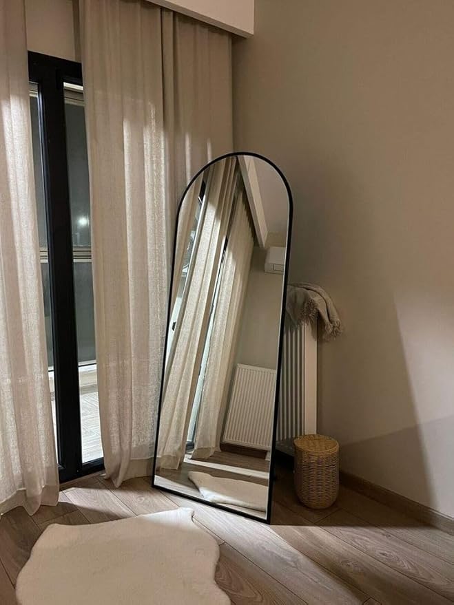 Floor Mirror, 64"x21" Black Full Length Mirror, Arched Mirrors Full Length, Freestanding Mirrors, Arch Floor Length Mirror with Thin Aluminum Frame Hanging or Leaning, Wall Mounted Mirror for Bedroom