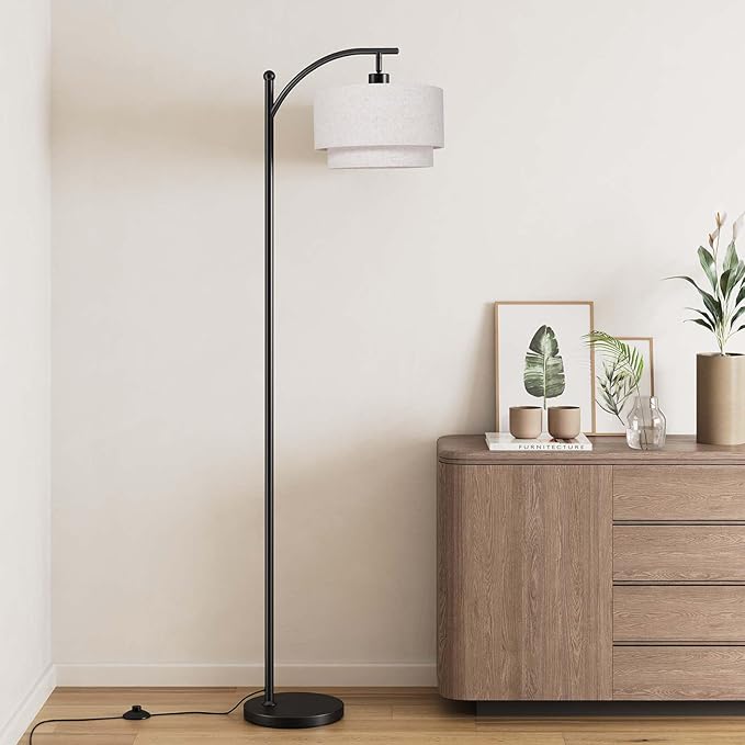 SUNMORY Floor Lamps for Living Room with 12W LED Bulb, Arc Floor Lamp with 3 Color Temperatures, Modern Floor Lamps with Adjustable Double Fabric Shades, Tall Standing Lamp for Bedroom, Corner