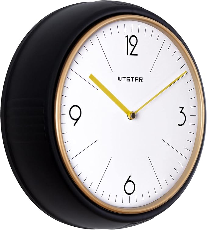 Retro Wall Clock Kitchen 50's Vintage Design Quality Quartz Battery Operated Round Silent Non Ticking for Home School Office Camper Trailer Black 9.5 inch Mid-Century Look