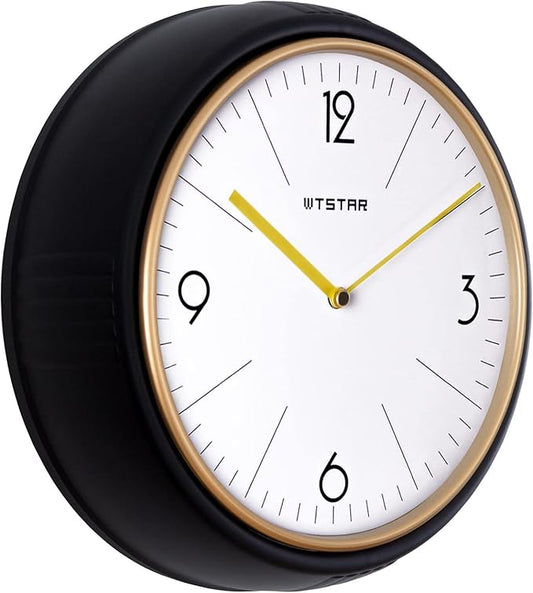 Retro Wall Clock Kitchen 50's Vintage Design Quality Quartz Battery Operated Round Silent Non Ticking for Home School Office Camper Trailer Black 9.5 inch Mid-Century Look