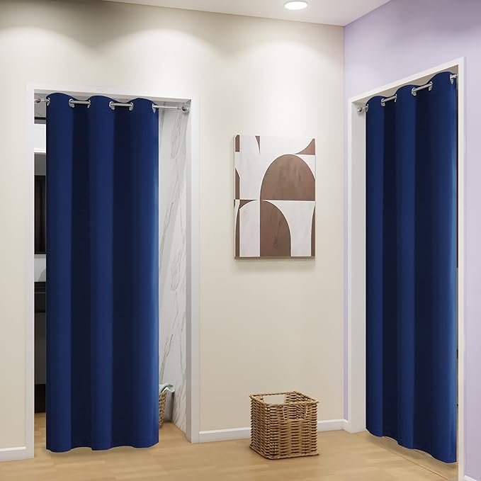 DUALIFE Navy Blue Kitchen Curtains, Short Blackout Curtains for Kids Bedroom Play Room Thermal Insulated Curtain Panels 34 Inch, Grommet Cafe Curtains(Navy, 34" Wide by 54" Long, 2 Panels)