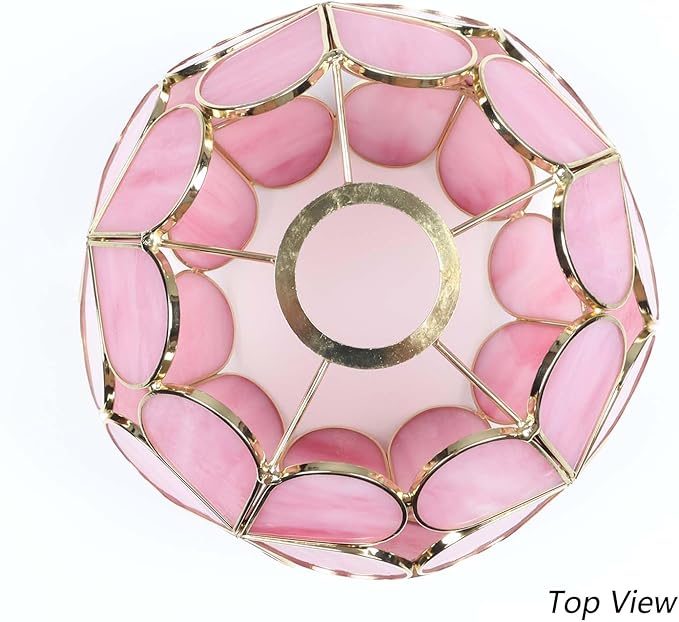 Bieye Tiffany Style Stained Glass Flower Petal Lampshade (Pink, 8" Hydrangea)