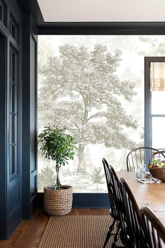 Zeeko Vintage Forest Wall Mural Peel and Stick 59" W x 110" H Beige Tree Wallpaper Self-Adhesive Large Nature Landscapes Murals Canvas Wall Decor