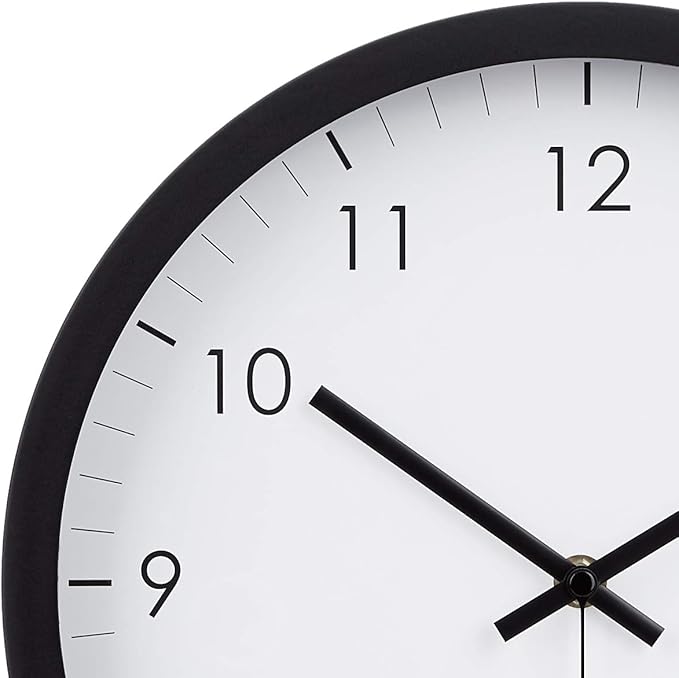 Amazon Basics Classic 12", Easy to Read, Silent Non Ticking, Battery Operated, Round Wall Clock, Black