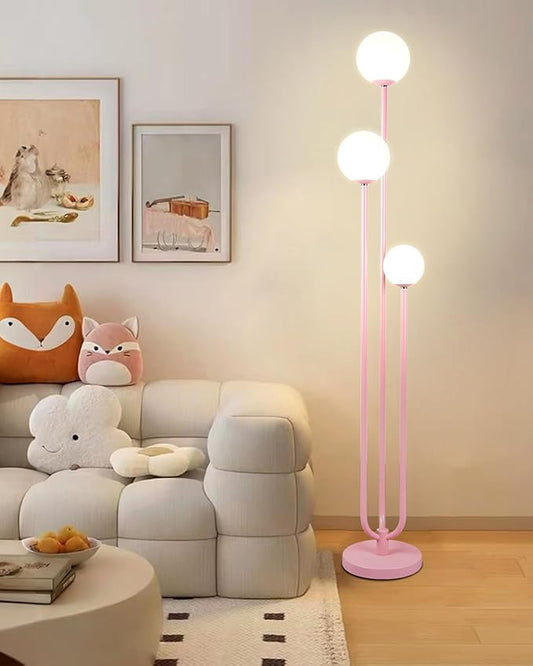 63IN 3-Light Dimmable Floor Lamp, Unique Candle Holder Style Pink Tall Standing Lamps with 3000K G9 Bulbs for Reading, Mid Century Modern Floor Lamp for Living Room Bedroom Office