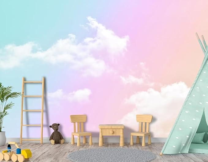 -Colorful Clouds Ceiling Fabric Wallpaper Living Room Bedroom Bathroom Boys Girls Kids Room Modern Abstract Mural- 137"x96"（ not Peel and Stick）
