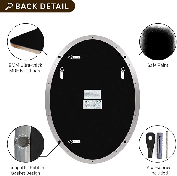 ANDY STAR Chrome Bathroom Mirror, Oval Bathroom Mirror 22 x 30 Inch, Polished Chrome Oval Wall Mirror for Bathroom, Oblong Pill Shaped Mirror Stainless Steel Frame Wall Mount Horizontal or Vertical