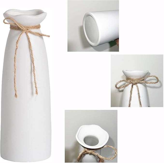 White Ceramic Vase-Flower Vase Dried Flower Vase for Modern Home Decor, Fit for Foyer Living Room Fireplace Bedroom Kitchen,Decent Gift, 8.27" H