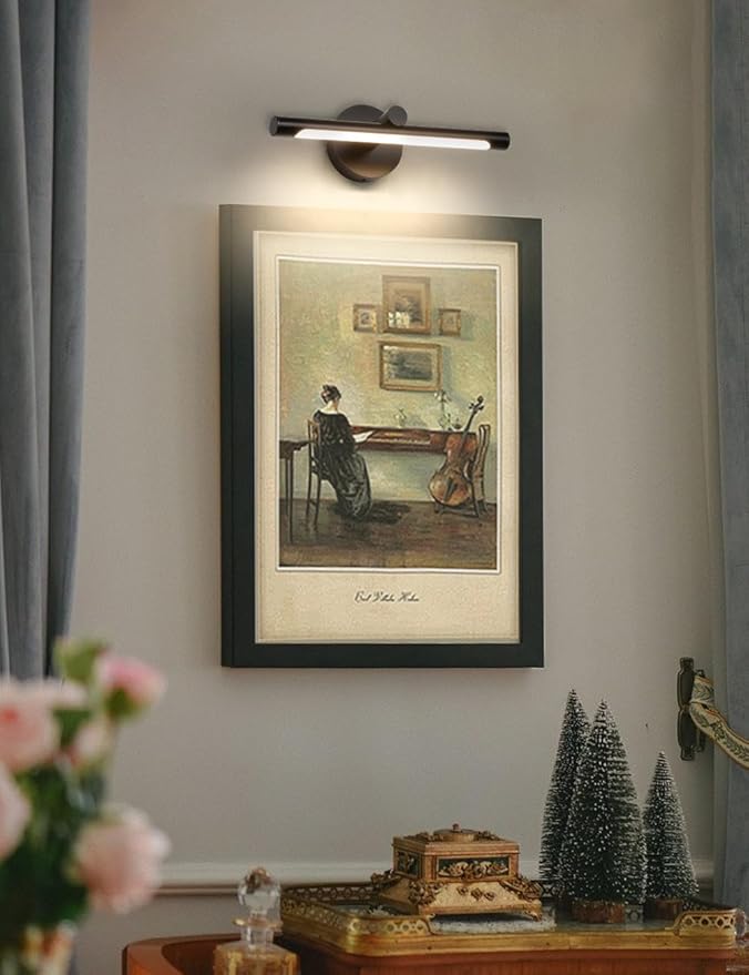 JUSHENG Black Picture Light Hard-Wired 16.34'' Inch, Modern Dimmable LED Picture Lights for Paintings Full Metal Gallery Light Wall Art Light 7W 3000K 110V AC