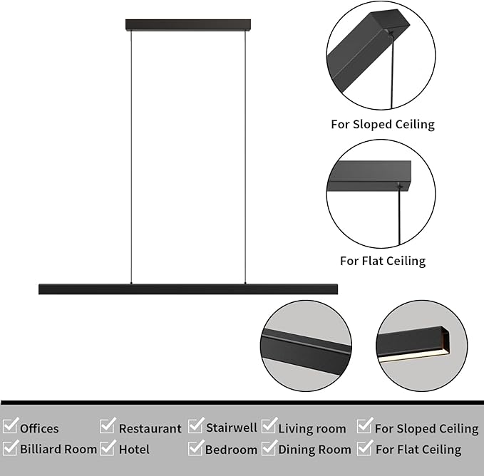 Modern Island Lights, 70.8in LED Pendant Light Dimmable with Remote Control 3000k-6000K Adjustable Color Temperature, Aluminum Chandelier Lamp Fixture for Kitchen, Dining Room, Billiard Room