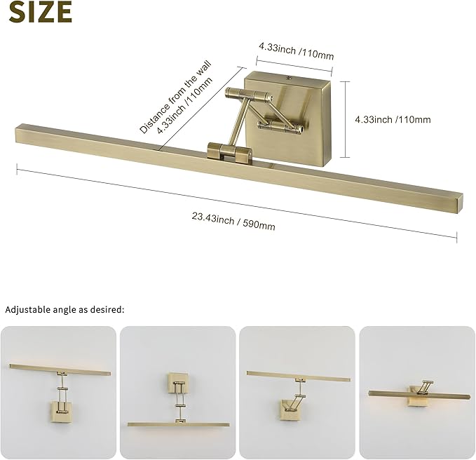 Antique Bronze Picture Lights for Wall Hardwired LED Picture Frame Light Dimmable Painting Lights for Wall Portrait Artwork 23.62 inch 14W Warm White