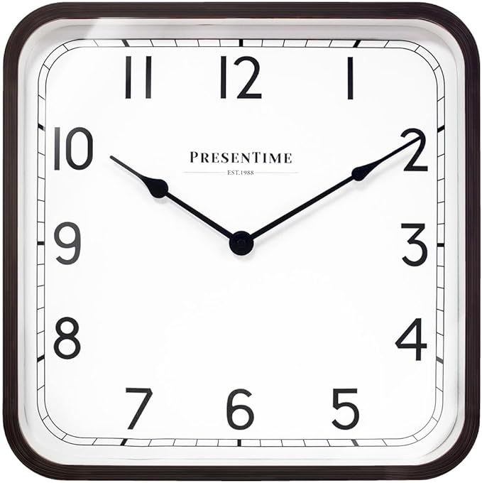 Presentime & Co. 16" Anton Modern Farmhouse Square Clock, Silent No Ticking, Wall Art and Timepiece for Home Decoration/Wall Décor, Oil Rubbed Bronze Color