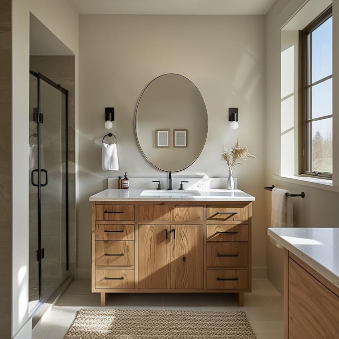 ANDY STAR Gold Oval Mirrors for Bathroom, 22x30 Inch Brushed Gold Stainless Steel Metal Framed Oval Wall Mirror, Modern Vanity Mirror Wall Mount Horizontal or Vertical