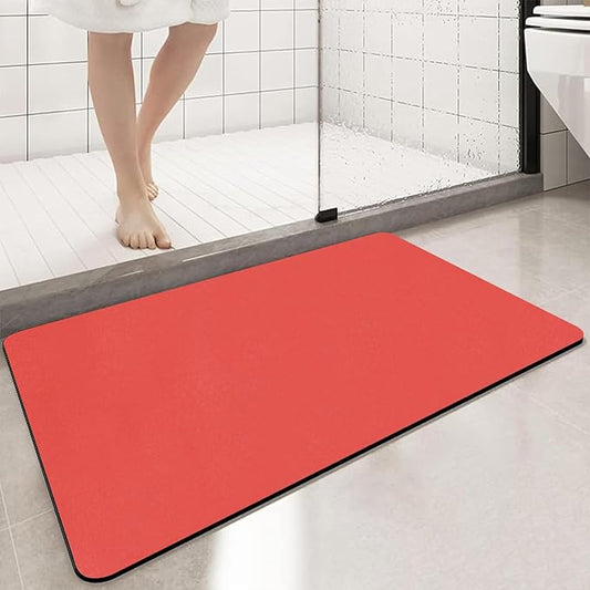 Large Bathroom Rugs Diatomaceous Earth Bath mat Super Absorbent Quick Dry Non Slip Bath Mat Thin Bathroom Floor Mats Fit Under Door-Shower Rug for in Front of Bathtub Shower, Red, 19.6"x31.5"