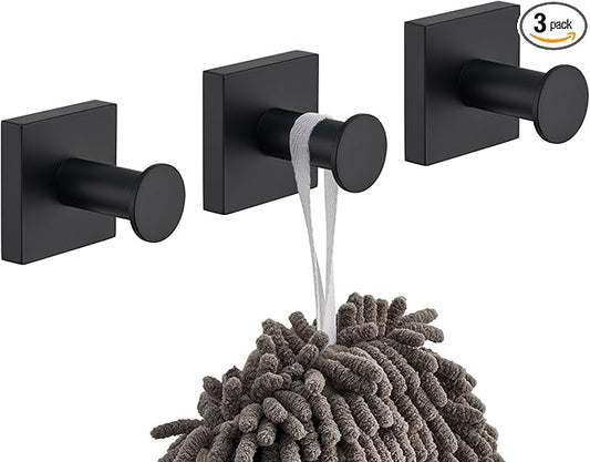 KOKOSIRI Black Hooks for Hanging Bath Towels Bathroom Shower Hook Holder Kitchen Bathroom Accessories Wall Mounted Stainless Steel 3 Pack, B1016BK-P3