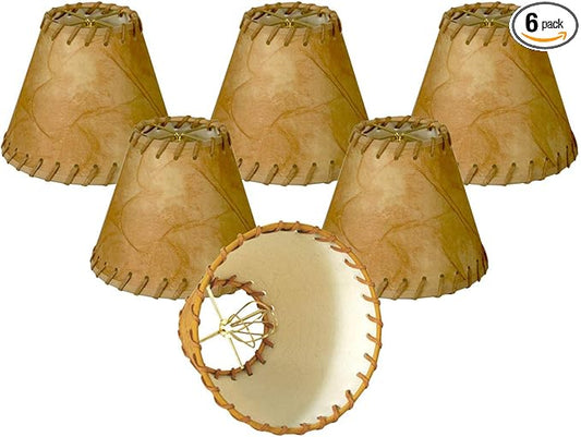 Royal Designs, Inc. CS-973-6-6 Faux Leather Empire Chandelier Shade with Whipstitch Trim, 3 x 6 x 5, Medium Brown, 6-Pack