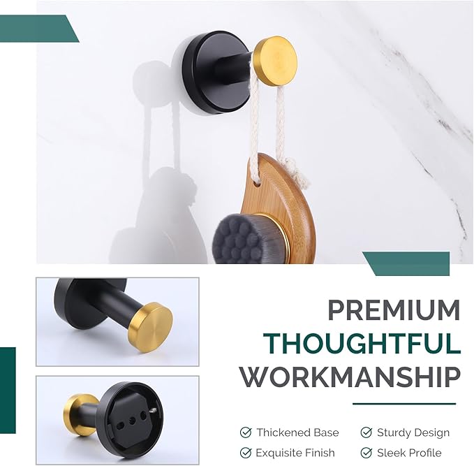Angle Simple Towel Hook Black & Gold, Stainless Steel Bathroom Hook for Wall, Round Robe Hook, Hand Towel Holder