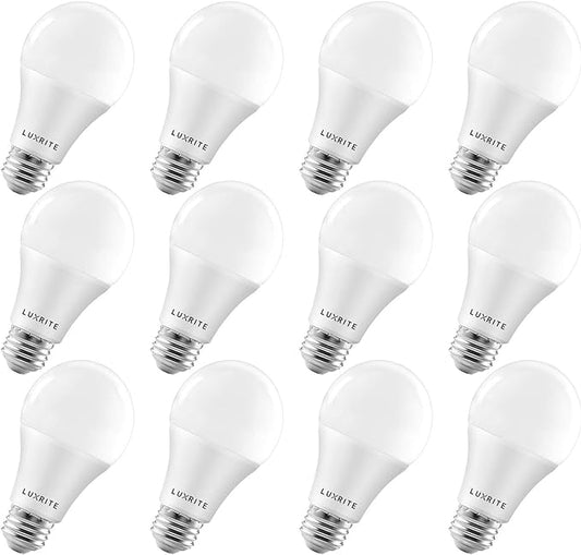 LUXRITE A19 LED Light Bulbs 100 Watt Equivalent Dimmable, 5000K Bright White, 1600 Lumens, Enclosed Fixture Rated, Standard LED Bulbs 15W, Energy Star, E26 Medium Base - Indoor and Outdoor (12 Pack)