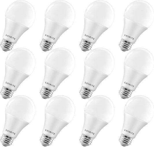 LUXRITE A19 LED Light Bulbs 100 Watt Equivalent Dimmable, 3000K Soft White, 1600 Lumens, Enclosed Fixture Rated, Standard LED Bulbs 15W, Energy Star, E26 Medium Base - Indoor and Outdoor (12 Pack)