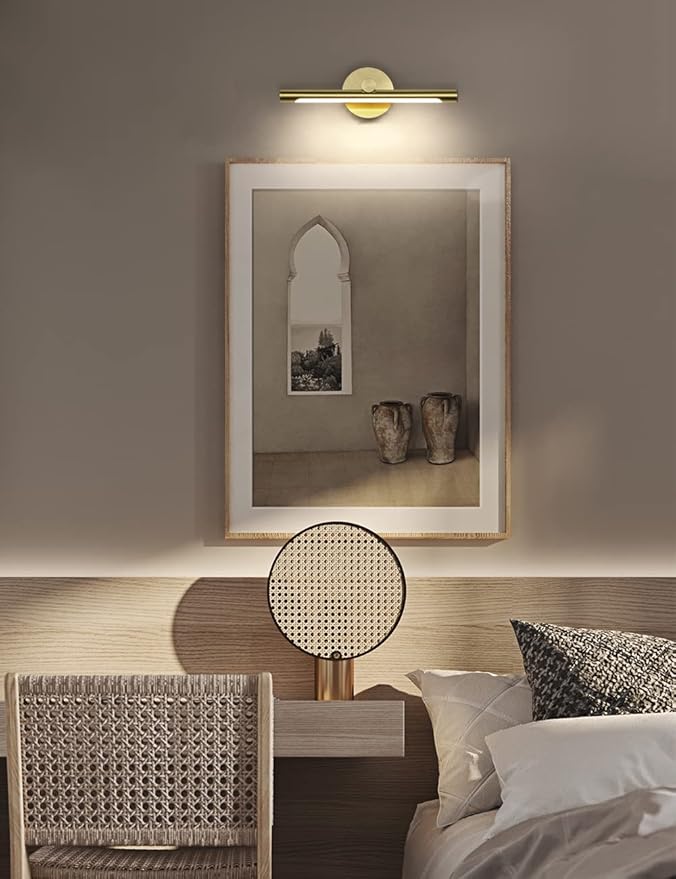 JUSHENG LED Picture Lights for Wall Hard-Wired 16.54'' Inch, Golden Brass Picture Frame Light LED Gallery Lights Art Display Light for Paintings Portrait 7W 3000K Warm White