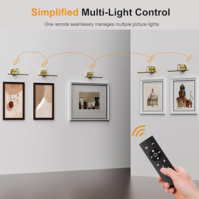 Hardwired Picture Lights for Wall 23.9" LED Wall Art Lights with Remote, 3CCT Dimmable Gallery Art Light for Paintings Poster Light, 15W, 2700K-6500K, 1200LM, Brass