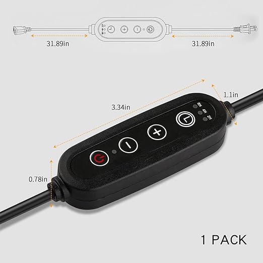Lamp Dimmer Switch with Cord, Plug-in Dimmer 110-120V Indoor Timer Power Cable with Four Button,Set 2H/4H/8H Automatic Light Switch Timer, 1 Pack
