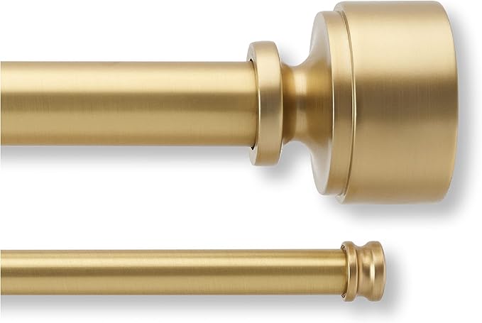 MODE Premium Collection Double Curtain Rod Set (1 1/8" Front Rod and 5/8" Back Rod) with Mod Doorknob Curtain Rod Finials, Wall Mounted Adjustable Curtain Rod, Fits 144” to 240” Windows, Brushed Gold