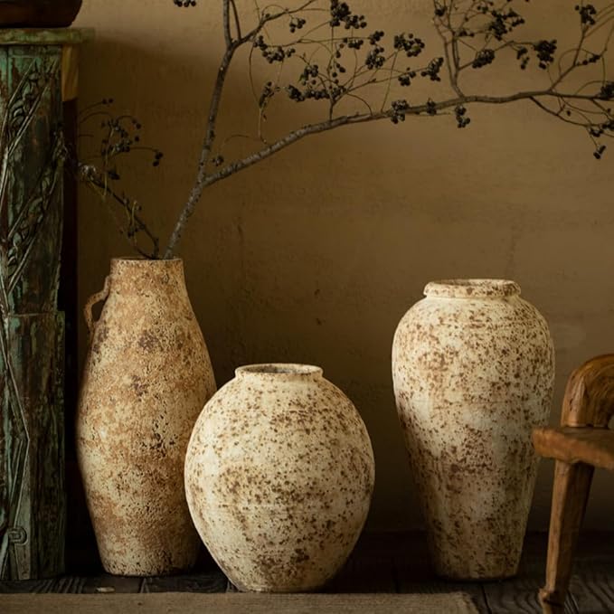Ceramic Rustic Farmhouse Vase,Extra Large Terra Cotta Vase, Huge Pottery Decorative Flower Vases for Living Room Entryway Table Centerpiece Decor(12.5'' X 7.8'' x 7.8'') (Castle)