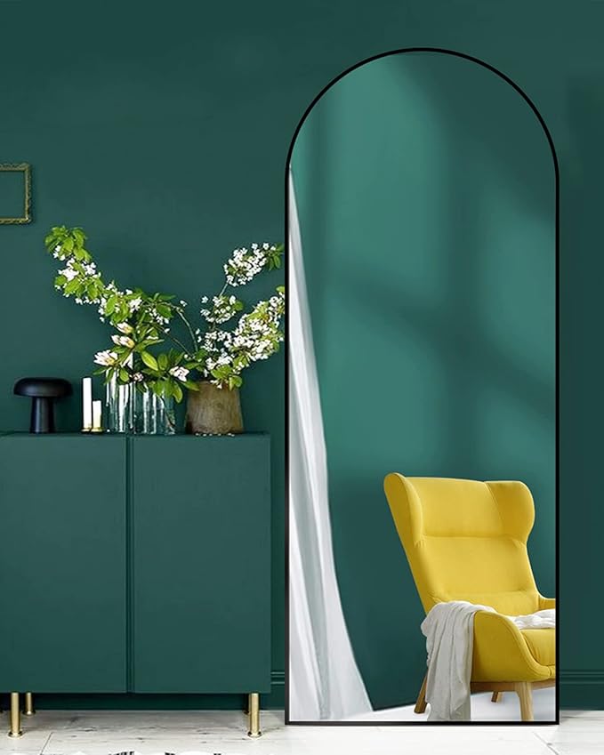 TinyTimes 65''x22'' Arched Full Length Mirror, Floor Mirror with Stand, Full Body Mirror, Wall Mirrors, Modern & Contemporary Full Length Mirrors, Aluminum Alloy Frame - Black