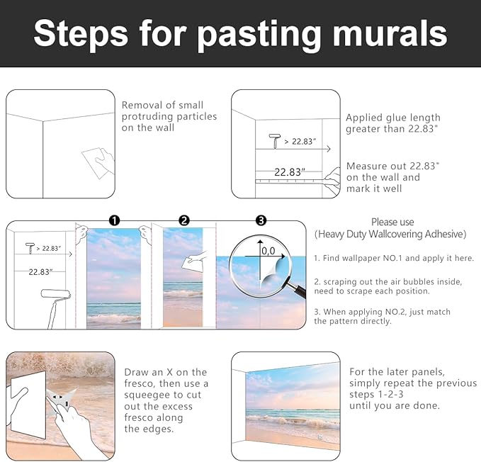 -Clear Waves Summer Beach Coastal Scenery Fabric Wallpaper Coastal Islands Living Room Bedroom Bathroom Boys Girls Kids Room Large Mural- 91"x65"（ not Peel and Stick）