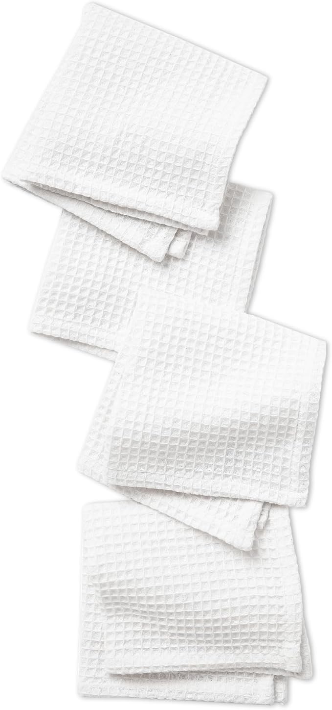 Encasa XO' Waffle Weave Face & Hand Towels – 12"x12", White Washcloths Set of 24 – Quick Drying for Bathroom, Gym, Kitchen & Travel – Small Reusable Dish Cloths & Face Wipes for Everyday Use