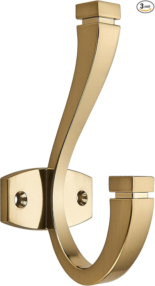 TUNNY Coat Hooks -3 Pack Champagne Bronze Towel Hooks Robe Hooks Decorative Wall Hooks for Bathroom Bedroom Kitchen Towel Robe Clothes Cabinet Closet Bathroom Hardware