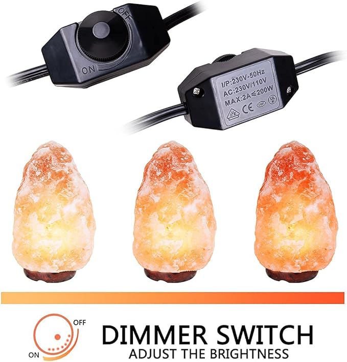 Himalayan Salt Lamp Cord Replacement with Dimmer Switch(2-Pack) and E12 Halogen Salt Lamp Bulbs(6-Pack) New Series (5 Feet Cord & 3.34 Inch Base)