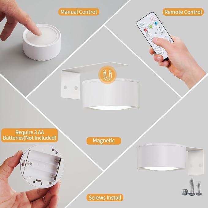 3 Pcs Battery Operated Picture Lights for Wall, Wireless LED Poster Lights with 3 Lighting Modes,Magnetic Gallery Art Light for Paintings, Dimmable and Timer Artwork Light(White)