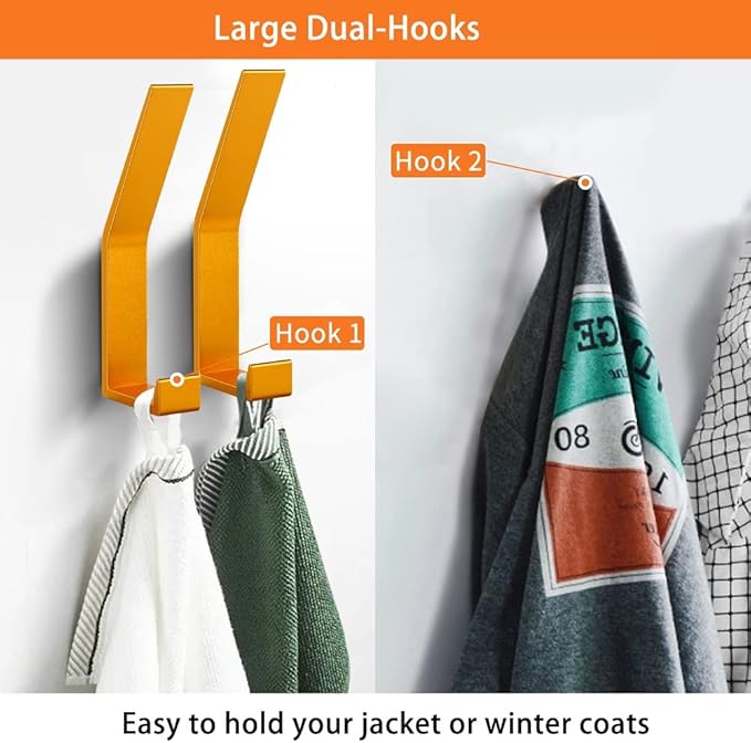 Coat Rack Hooks Wall Mounted, Gold 4Packs, Bath Towel Rope Hooks for Kitchen, Door, Cabinet, Bathroom, Foyers, Hallways, and Bedrooms