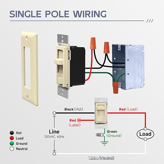 ECOELER Ivory Dimmer Wall Light Switch, Universal Lighting Control for 3-Way/Single Pole, Compatible with 300W Dimmable LED/CFL Lights and 600W Incandescent/Halogen Bulbs, Wallplate Included