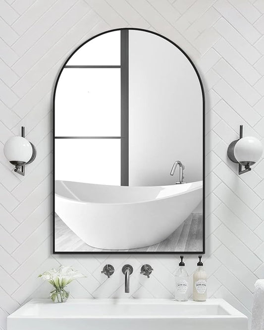 TinyTimes 24"x36" Arched Wall Mirror, Vanity Mirror, with Metal Frame, for Bathroom, Bedroom, Entryway, Modern & Contemporary Wall Mirror - Black