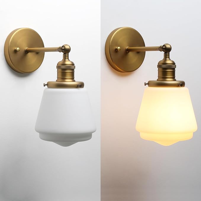 1-Light Vintage Wall Sconce Light Fixture with Milk White Glass Shade, Industrial Indoor Wall Lamp for Living Room Bedroom Bathroom Over Kitchen Sink