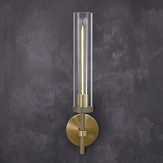 Brass Sconces Wall Lighting, 19" Tube Glass Gold Sconces, Bathroom Wall Sconces Lighting Vanity Lights Wall Lights for Living Room, Hallway, Fireplace, Staircase