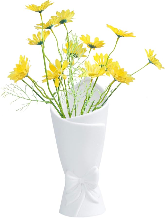 Matte White Bowknot Ceramic Vase, Modern Flower Vases for Home Decor, Pampas, Living Room, Mantel, Table Decoration (Model B)