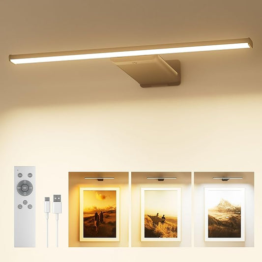 Wireless LED Picture Light for Wall Art with Remote, 3 Color Temps, Dimmable, 12000mAh Battery Operated Sconce for Gallery Library Museum Frame Painting Artwork Photo Display (Black,1 Pack)