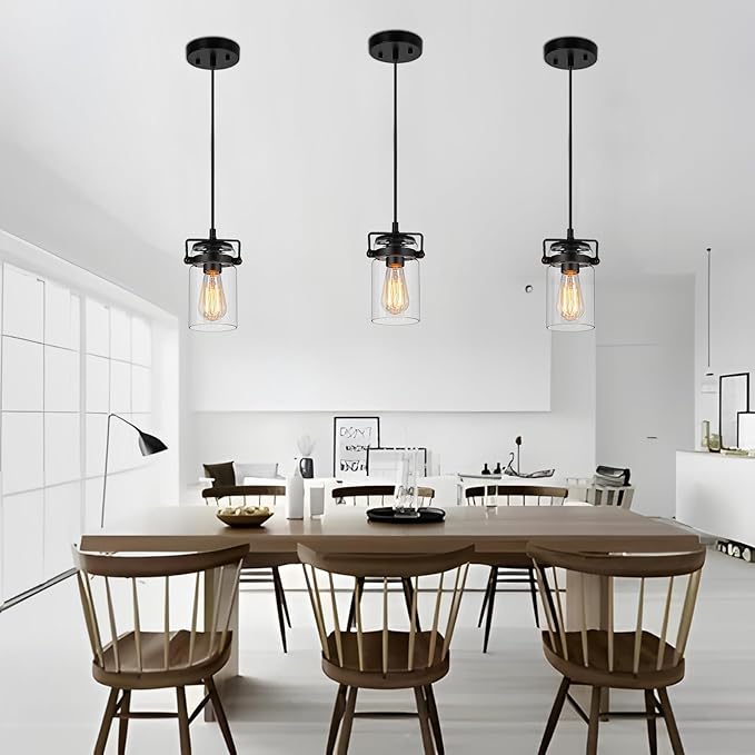 Industrial Pendant Lighting for Kithen Island, 1 Light Mini Hanging Pandent Light Fixture with Clear Glass Shade Adjustable Farmhouse Ceiling Light for Kitchen Island Dining Room Living Room