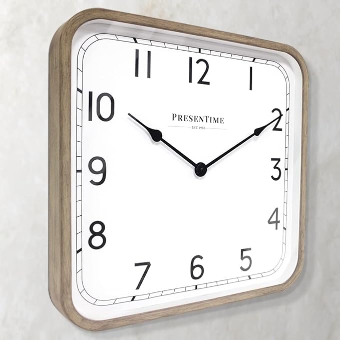 Presentime & Co. 16" Anton Modern Farmhouse Square Clock, Silent No Ticking, Wall Art and Timepiece for Home Decoration/Wall Décor, Light Gray Oak Color