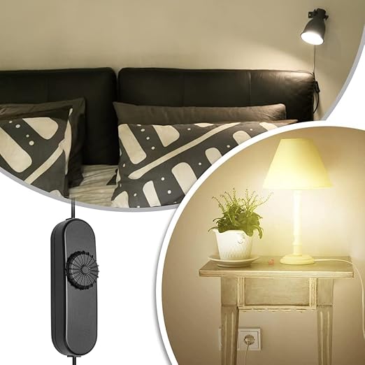 Inline Lamp Switch, Full Range Rotary Dimmer Switch, Black Cord Switch Replacement for Floor Lamp, Table Lamp, Pendant Light, Works with Incandescent, Halogen Bulbs, Dimmable LED