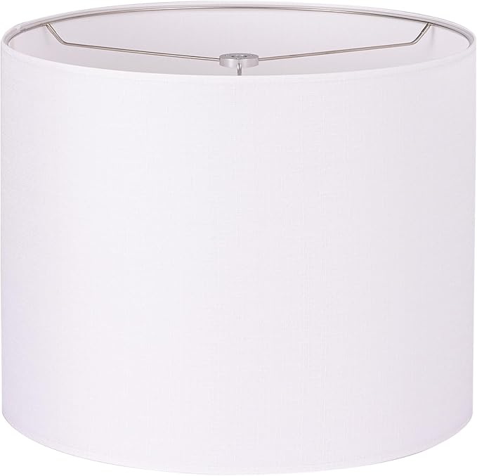 Wellmet 16"x16"x12" Assembly Required Lampshade for Table Lamp, Bedside Lamp, Floor Lamp, Fabric Drum Lampshade Classic Modern Style, Spider Fitter, White