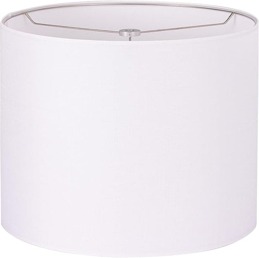Wellmet 16"x16"x12" Assembly Required Lampshade for Table Lamp, Bedside Lamp, Floor Lamp, Fabric Drum Lampshade Classic Modern Style, Spider Fitter, White