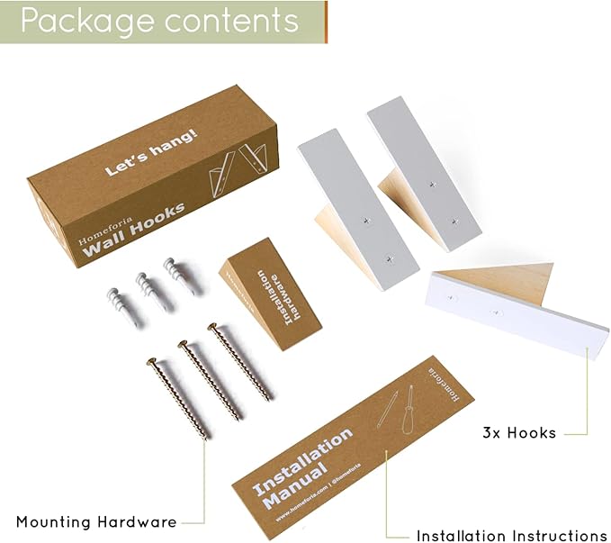 Homeforia Beech Wood Coat Hooks, High End Beech Wood & White Metal Wall Mounted Clothing Hooks, Mid-Century Modern Coat Hooks, Heavy Duty Wooden Hooks for Hanging Coats, Hats, Towels & More, Set of 3