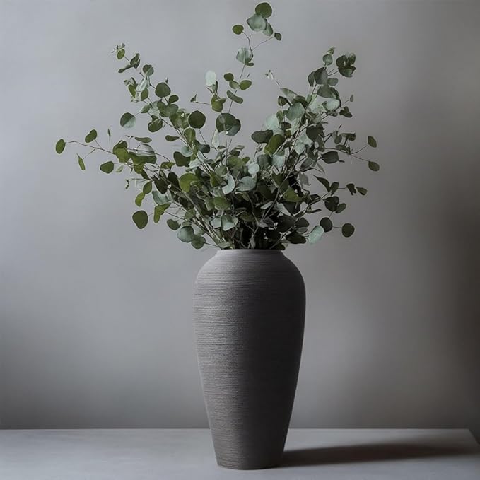 Rustic Farmhouse Flower Vase - 13.4 Inch Large Black Ceramic Vase for Modern Farmhouse Decor, Centerpiece, Dining Table, Entryway, Living Room