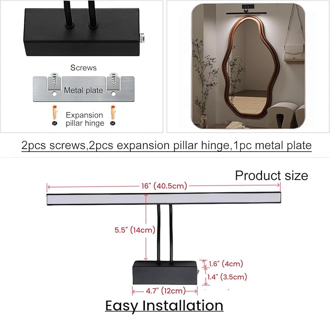 FUNCHDAY Dimmable Picture Light with Remote, 2 Colors Wireless Art Lights for Wall, 5000mAh Rechargeable Battery Gallery Pictures Lights, 16in Metal Display Light for Photo,Frame (Black)