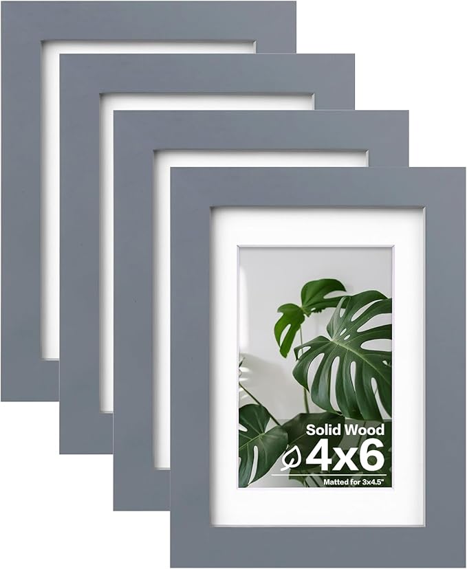 Egofine 4x6 Picture Frames Set of 4 Covered by Plexiglass - Made of Solid Wood for Table Top Display and Wall Mounting photo frame Dark Grey